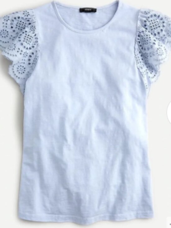 J. Crew Tops - J Crew Light Blue Eyelet Flutter Sleeve Top Size Large